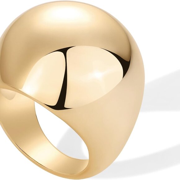 Yellow Gold Plated Chunky Domed Statement Ring for Women, 23.5mm Wide, Size 9 - Picture 1 of 6